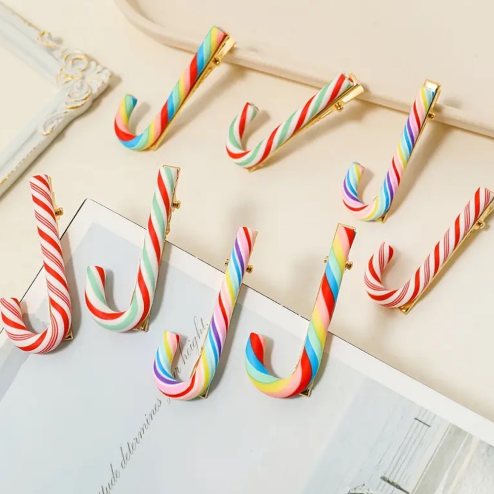 2pcs Candy Cane Christmas Brooches or Hair Clips - Barrettes - New